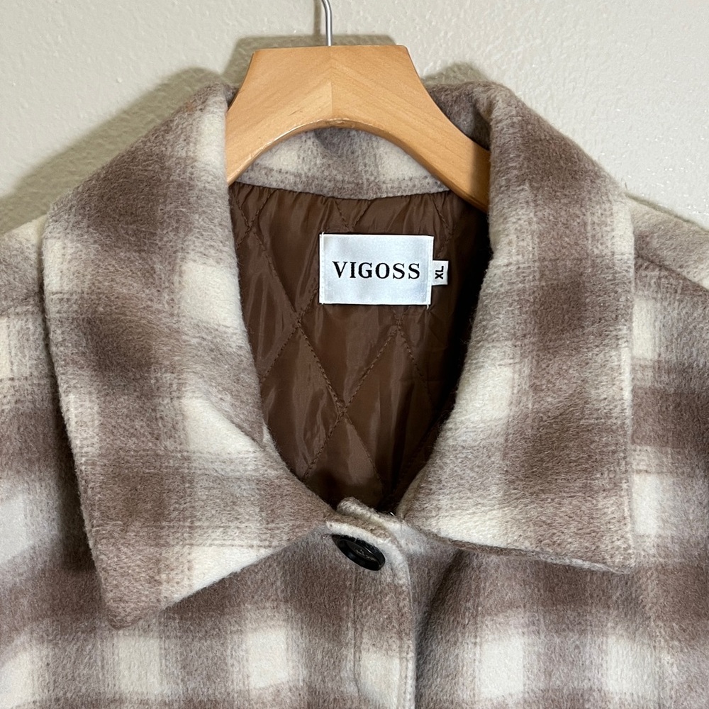 Vigoss Brown Cream Checkered Button Jacket - Picture 2 of 16